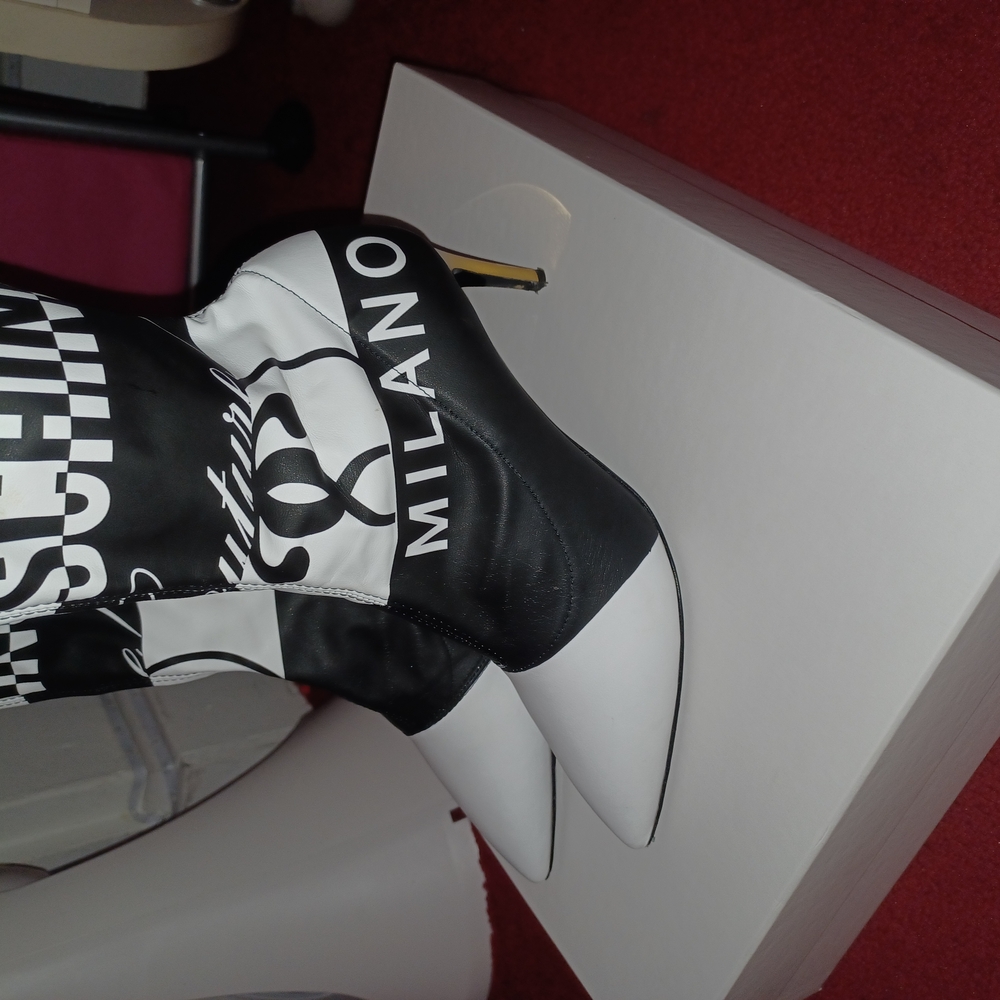 Moschino Milano Black and White Women's Boots With Gold Moschino Heels Size 37